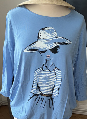 Kenny S. Damen Shirt Blau Gr. 42 100% Baumwolle Basic 3/4-Arm Rundhals Print
