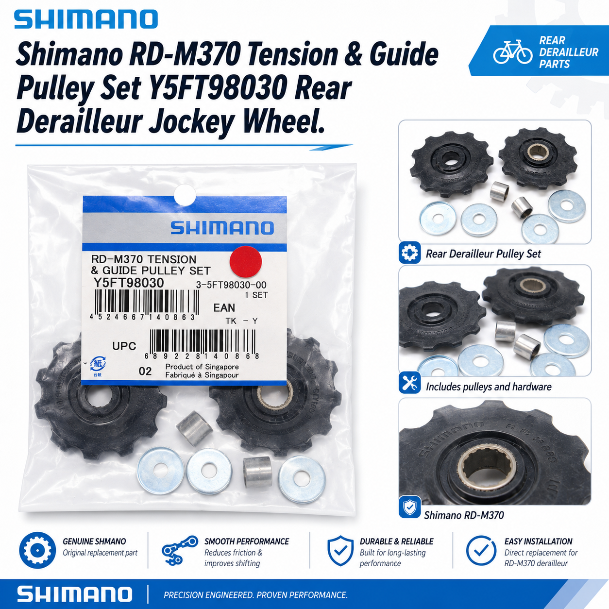 Shimano RD-M370 Tension & Guide Pulley Set Y5FT98030 Rear Derailleur Jockey Whee