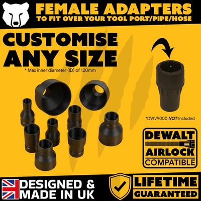 Konische Staubabsaugung Buchse Adapter ALLE ID GRÖSSEN passt DeWalt Air Lock DWV9000