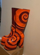 Dolls Kill Current Mood Orange Maroon Swirl 70s Style Gogo Platform Boots SZ 8