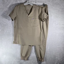 Figs Scrub Set Latte Brown Catarina Scrub Top Size M Zamora Joggers Size L/P