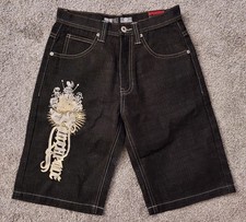 South Pole Y2K Black Denim Washed Shorts Size 12 Youth Graphic Print