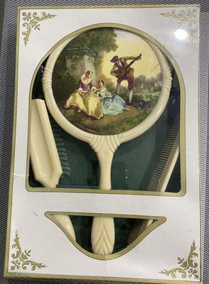 Vintage Pyroxoloid Mirror Comb Brush Vanity Set Victorian Ladies Original Pkg