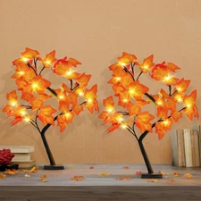 Artificial Maple Trees With Lights - 18 Inch, Pack of 2 | 48 LED Light Up Tre...