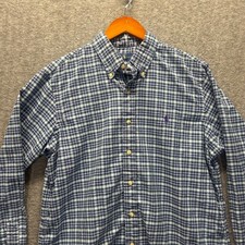 Ralph Lauren Mens Large Blue Purple Plaid Long Sleeve Button Down Cotton Shirt