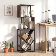 2PCS 6-Tier Bookshelf, Geometric Industrial S-Shaped Bookcase w/ Display Shelves