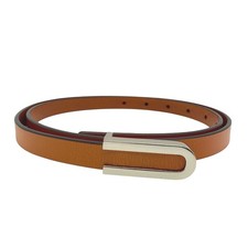 Genuine Leather Belt Tan Brown Slim Modern Silver Buckle Women S/M New Unisex