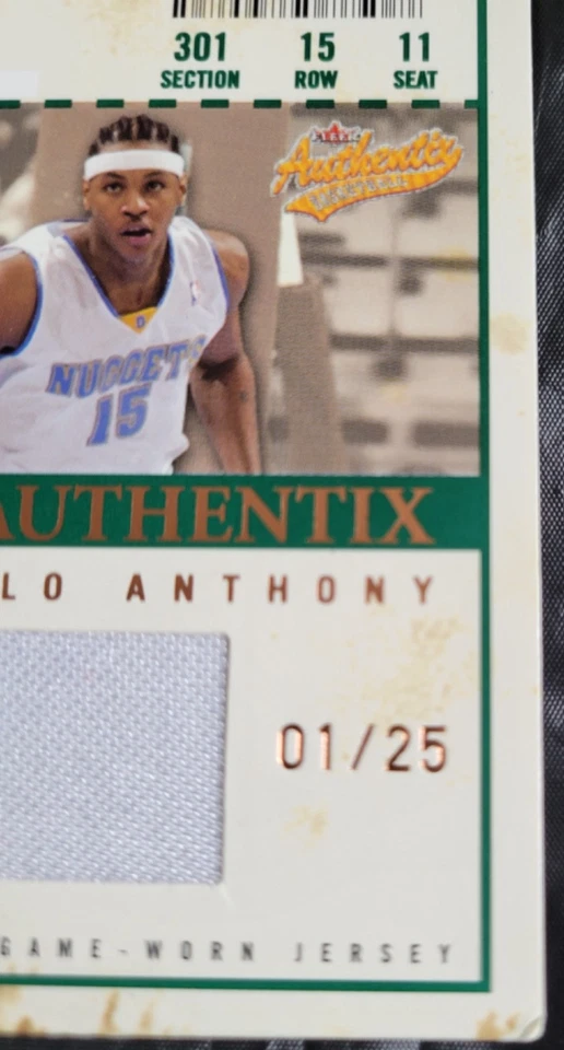 Parche de camiseta Carmelo Anthony Fleer Authentix 2004-05 1/1 usado en juegos 💎 Foto 3 de 3