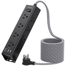 25FT Surge Protector Power Strip 12 AC Outlets 3 USB Flat Plug Wall Mount 1050J