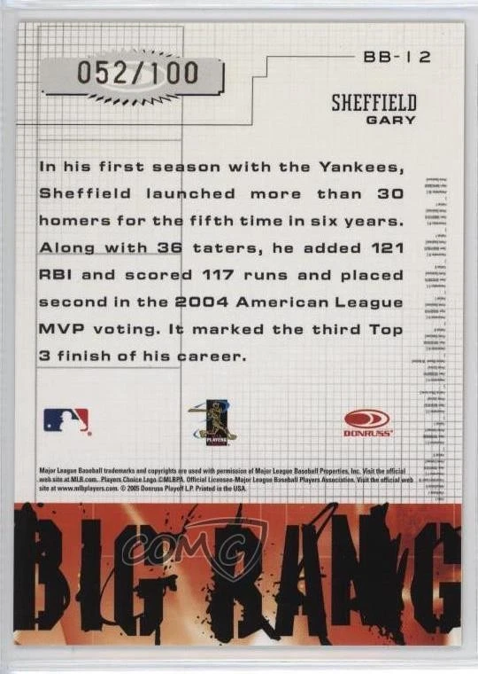 2005 Donruss Leather & Lumber Big Bang Gold /100 Gary Sheffield #BB-12 - Image 2 of 2
