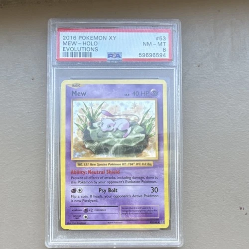 Pokémon TCG Mew 53/108 Evolutions Holo Rare Basic 40 HP PSA 8 2016