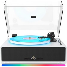 All-in-One Record Player with 4 Speakers Bluetooth, White