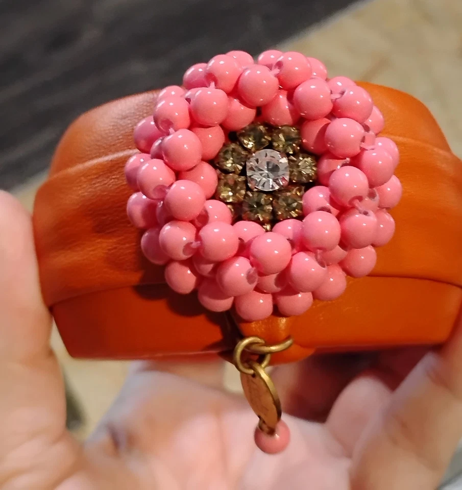 皮革 Anthropologie 手镯手镯 粉色 珠 花 Heavy Rada 意大利 — 第 3/4 张图片