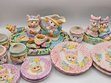 Vintage 23 Piece Mercuries USA "Bunnies In The Garden" Ceramic Childrens Tea Set