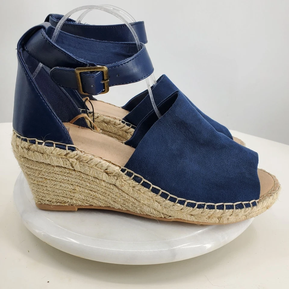 NWT Gap Navy Blue Ankle Strap Uniform Wedge Women's Espadrille Heels Size 10 - Image 2 of 4