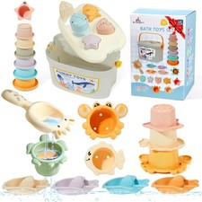 , 21PCS Mold Free Bath Toys for Ages 1-3 with Montessori Shape Sorter and Edu...