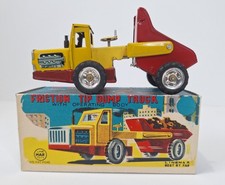 Vintage Line Mar Dump Truck Tin Toy Friction Tip w/ Operating Body Box Japan 50s