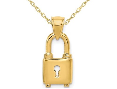 14K Gelbgold Schloss Charm Anhänger Halskette mit Kette