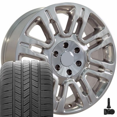 OE Wheels FR98 20x8.5 Polished Rims, Goodyear Tires & TPMS Set 6X135 44ET