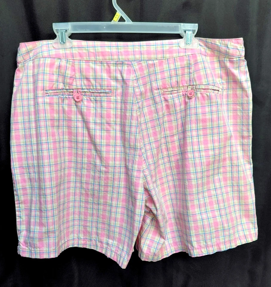 XL 18 BASIC EDITIONS PINK MULTI PLAID WOVEN 100% COTTON HOOK EYE ZIP FLY SHORTS - Image 4 of 4