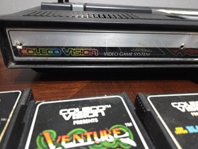 Coleco ColecoVision Video Game Console Black RF Power Adapter 10 Game Cartridges