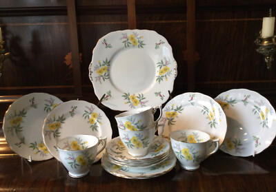 VINTAGE MELBA BONE CHINA TEA SET 15 PIECES YELLOW FLORAL MADE IN  ENGLAND UK