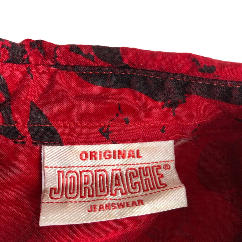 Camisa Jordache Vintage Años 90 Y2k Mujer M Roja Floral Rayón Bolsillo Abotonable Grunge Foto 2 de 4