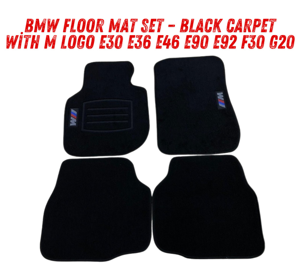 BMW Floor Mats Set Black Carpet M Logo - Fits E30 E36 E46 E90 F30 G20 3 Series