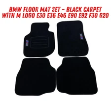 BMW Floor Mats Set Black Carpet M Logo - Fits E30 E36 E46 E90 F30 G20 3 Series