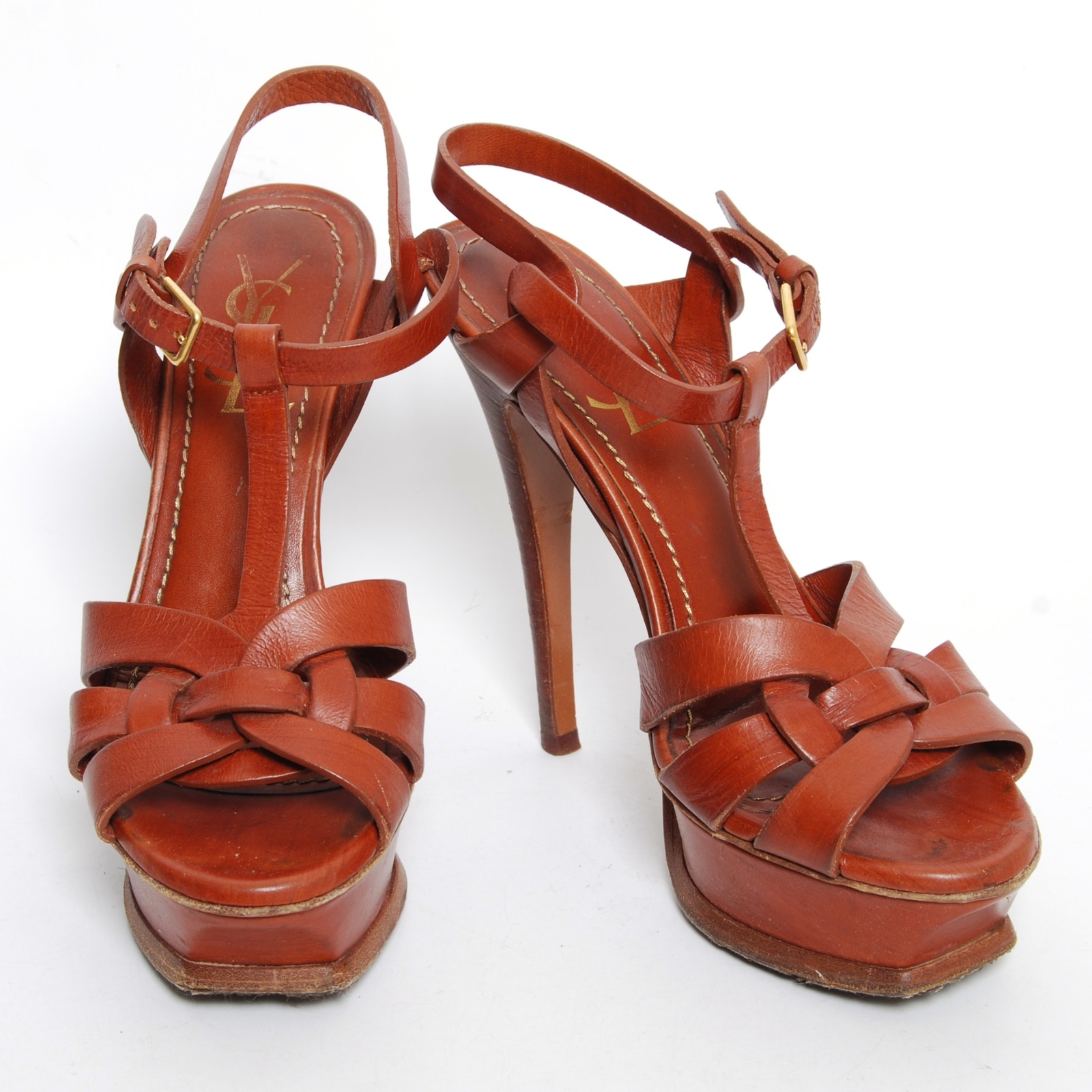 Sandali Yves Saint Laurent donna marroni in pelle fibbia tacchi alti taglia EU 36 5