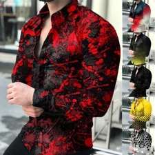 New Mens Floral Shirt Slim Fit Formal Casual Shirts Long Sleeve Button Down Tops