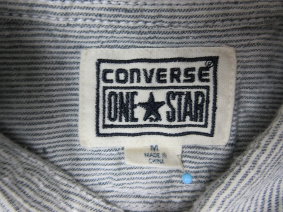 Converse Shirt Mens Medium Gray White Stripes Button Up Long Sleeve Casual - Image 4 of 4