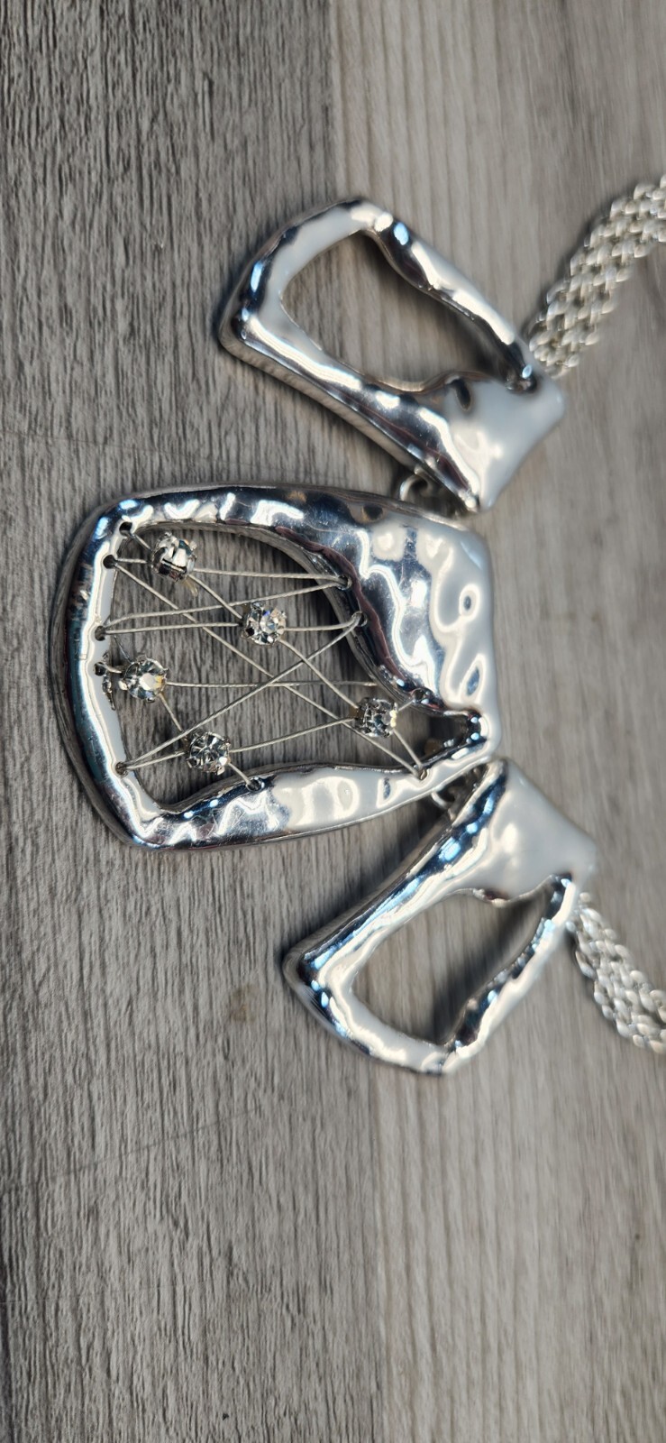 Silvertone Three Rectangular Pendant Adjustable N… - image 2