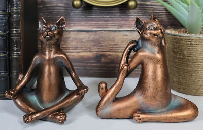 Stretching Yoga Cats In Lotus Meditation And One Leg King Pigeon Pose Statue Set