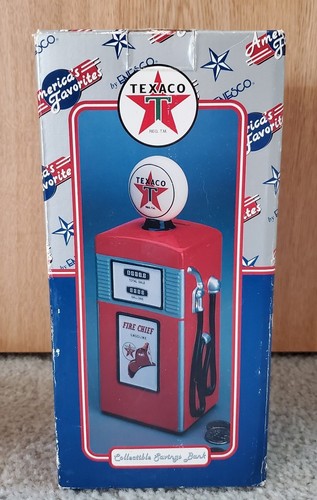Enesco Texaco Fire Chief Gas Pump Ceramic Collectible Savings Bank 