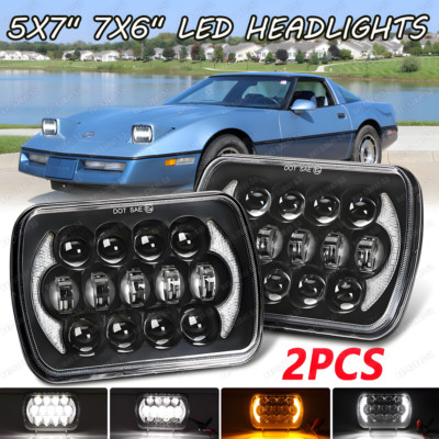 Pair DOT 5X7 7x6'' LED Headlights Hi/Lo With DRL For Chevrolet Corvette 1984-1996