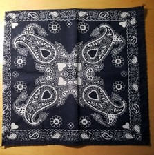 Vtg Indigo Paisley/Hearts/Flowers Bandanna Pocket Square 13" x 13 1/2"