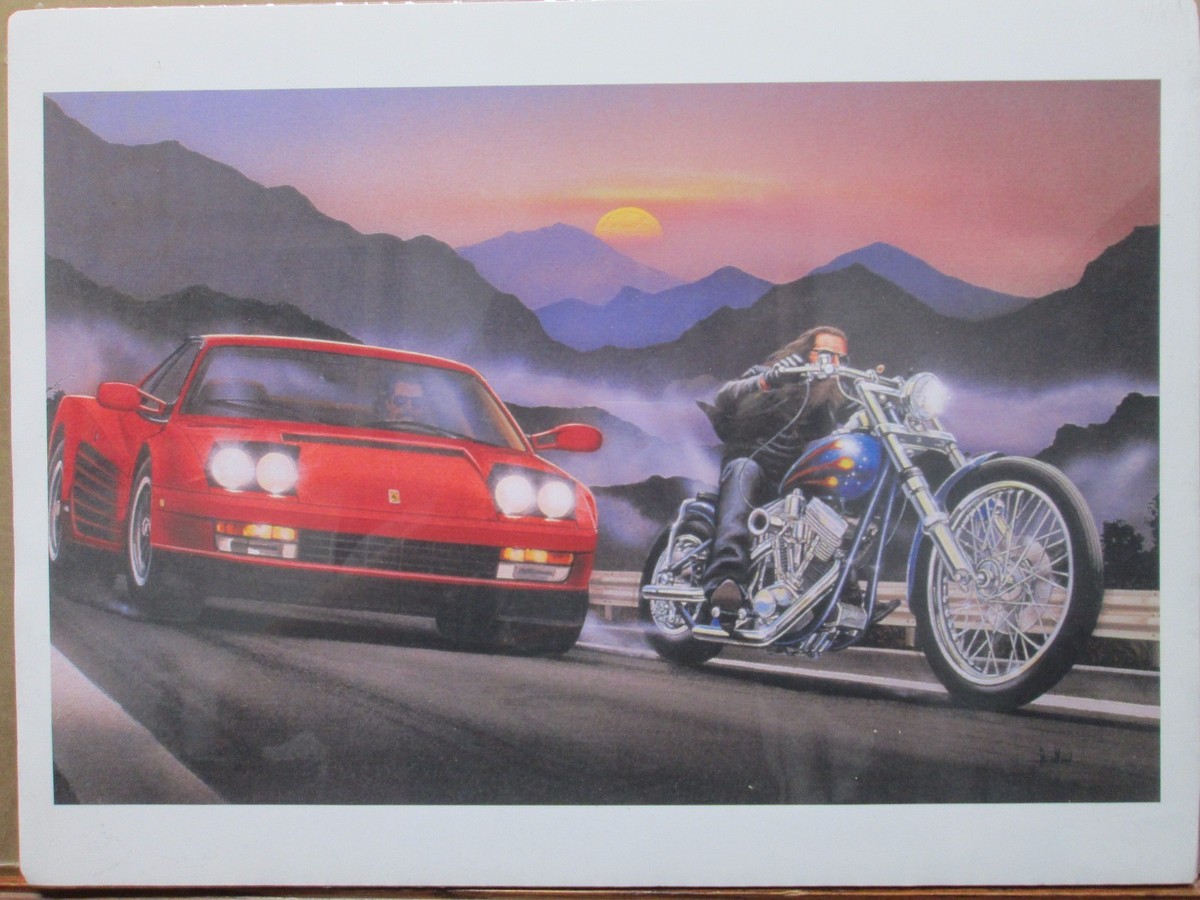 Vintage David Mann Motorcycle and Sports Car Poster E43 | eBay