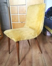 Chaise Style scandinave vintage 60 / 70  pieds compas, fuseau en Bois  Fourrure 