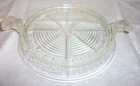VINTAGE FIRE-KING / ANCHOR HOCKING 8 1/4" GLASS RAISED TRIVET W/ HANDLES