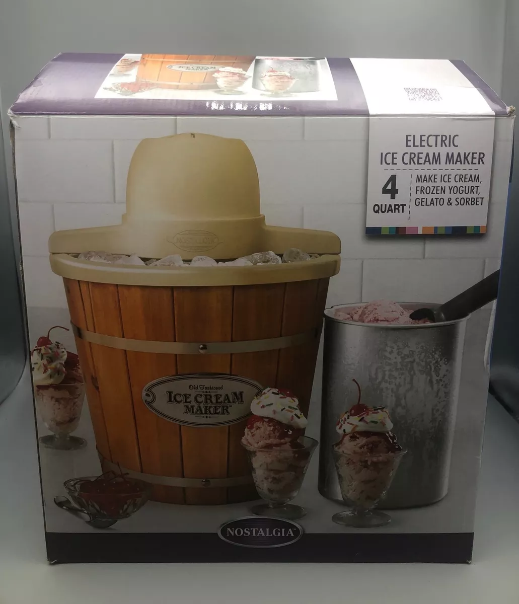 Nostalgia 6 qt Ice Cream Maker with Wood Bucket, Brown