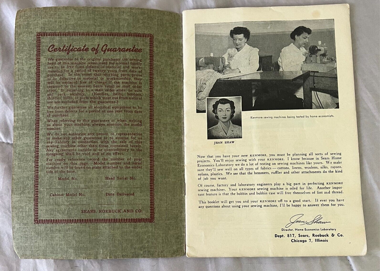 Vintage Kenmore model 49 Sewing machine instruction manual