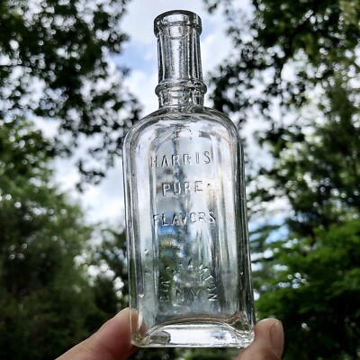 Blown Cork Top Extract Bottle Harris Pure Flavors Binghamton NY Early Clear Nice