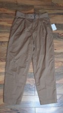 A New Day Womens High Rise Pleated Tapered Dress Pants Size 6 Brown Belted NWT