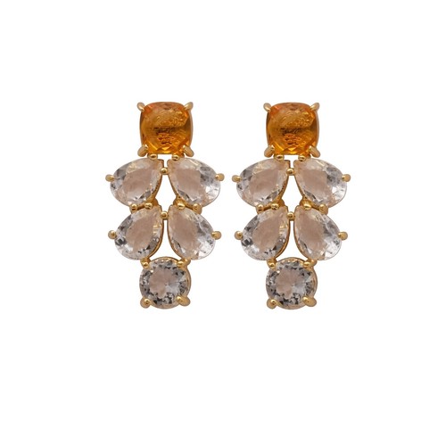Orecchini A Bottone Bali Filigree In Argento E Oro Con Quarzo E Cristallo CZ