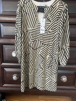 Byblos Jersey T3 Lurex Star Striped Glitter Lined Dress Italy IT 46