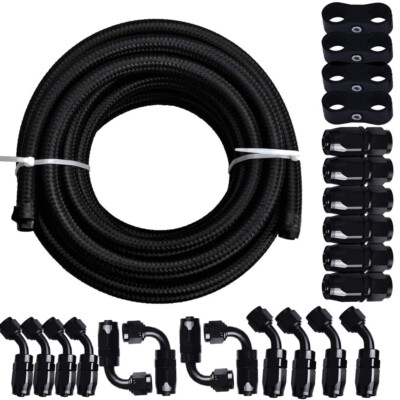 6AN 8AN 10AN 10FT 20FT CPE Braided Nylon Fuel Line Kit Hose end Fittings BLACK