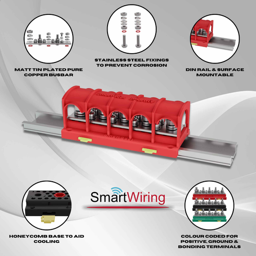 SmartWiring 150A Busbar – 12V–48V DC Power Distribution Block with Cover, 120mm - Picture 3 of 12