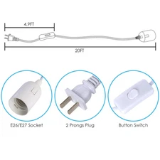 16FT 20FT Extension Hanging Lantern Pendant Light Cord Cable E26 E27 Socket