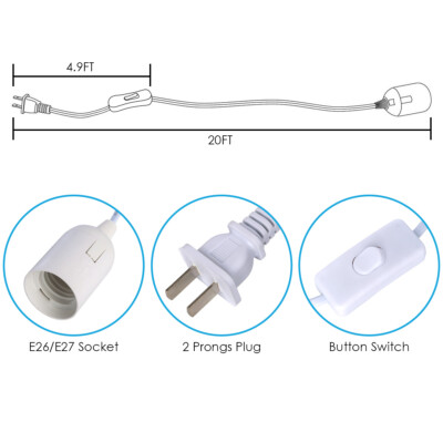 16FT 20FT Extension Hanging Lantern Pendant Light Cord Cable E26 E27 Socket